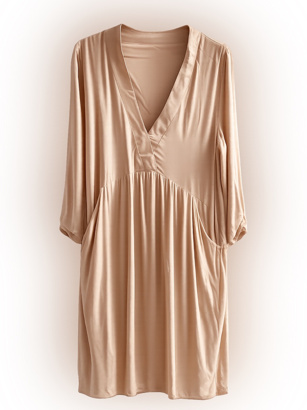 Oak + Fort Peach Tan Lagenlook Cottagecore Prairie Dress M Long Sleeve Pockets